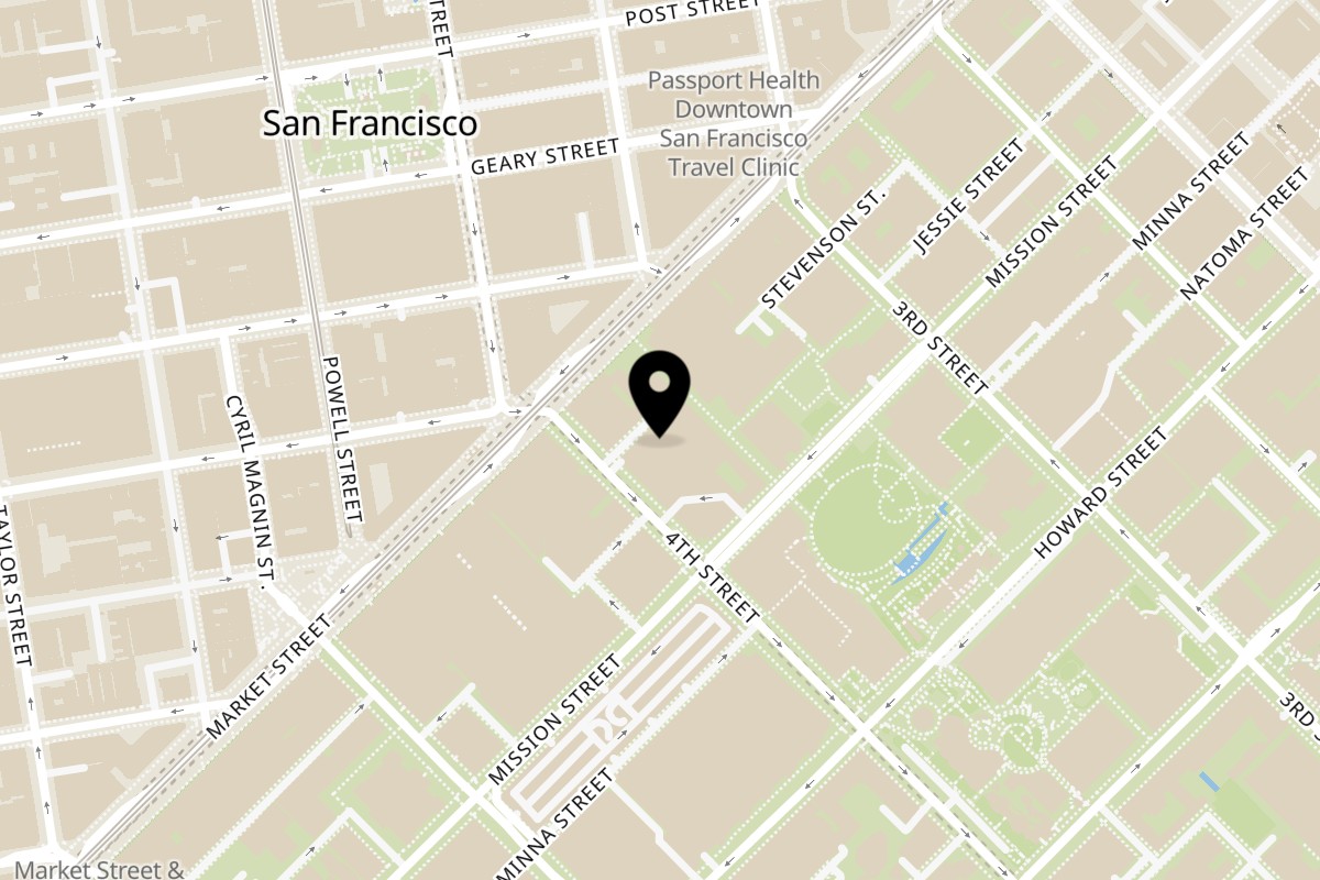Map showing the location of Jalebi Street Mission St on 780 Mission St in San Francisco